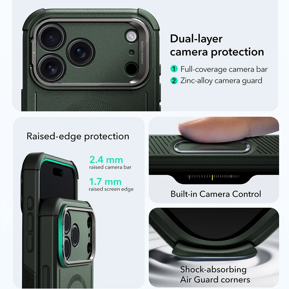 Ovitek MagSafe za Apple iPhone 17 Pro Max, ESR, Cyber Armor Kickstand, Zelen