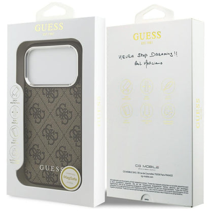 Ovitek MagSafe za Apple iPhone 17 Pro Max, Guess, 4G Classic Logo, Rjava