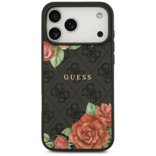 MagSafe ovitek za Apple iPhone 17 Pro Max, Guess, 4G Flowers Print, črn