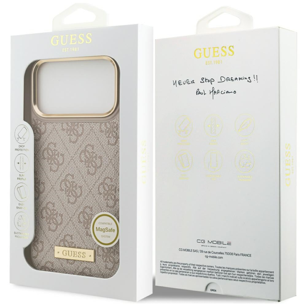 Ovitek MagSafe za Apple iPhone 17 Pro Max, Guess, 4G Logo Plate, Roza