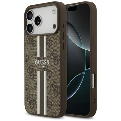 Ovitek MagSafe za Apple iPhone 17 Pro Max, Guess, 4G Printed Stripes, rjava