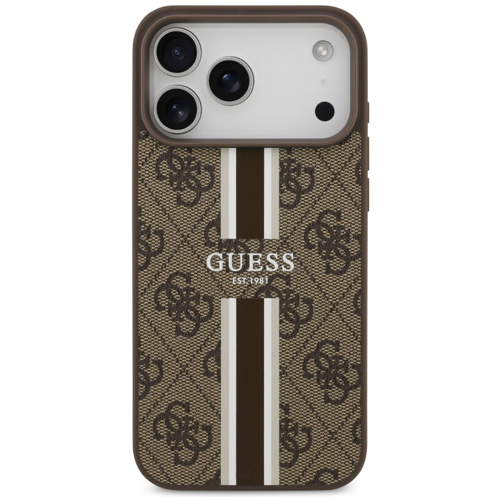 Ovitek MagSafe za Apple iPhone 17 Pro Max, Guess, 4G Printed Stripes, rjava