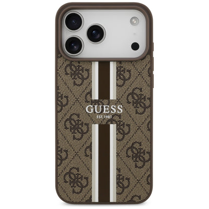 Ovitek MagSafe za Apple iPhone 17 Pro Max, Guess, 4G Printed Stripes, rjava