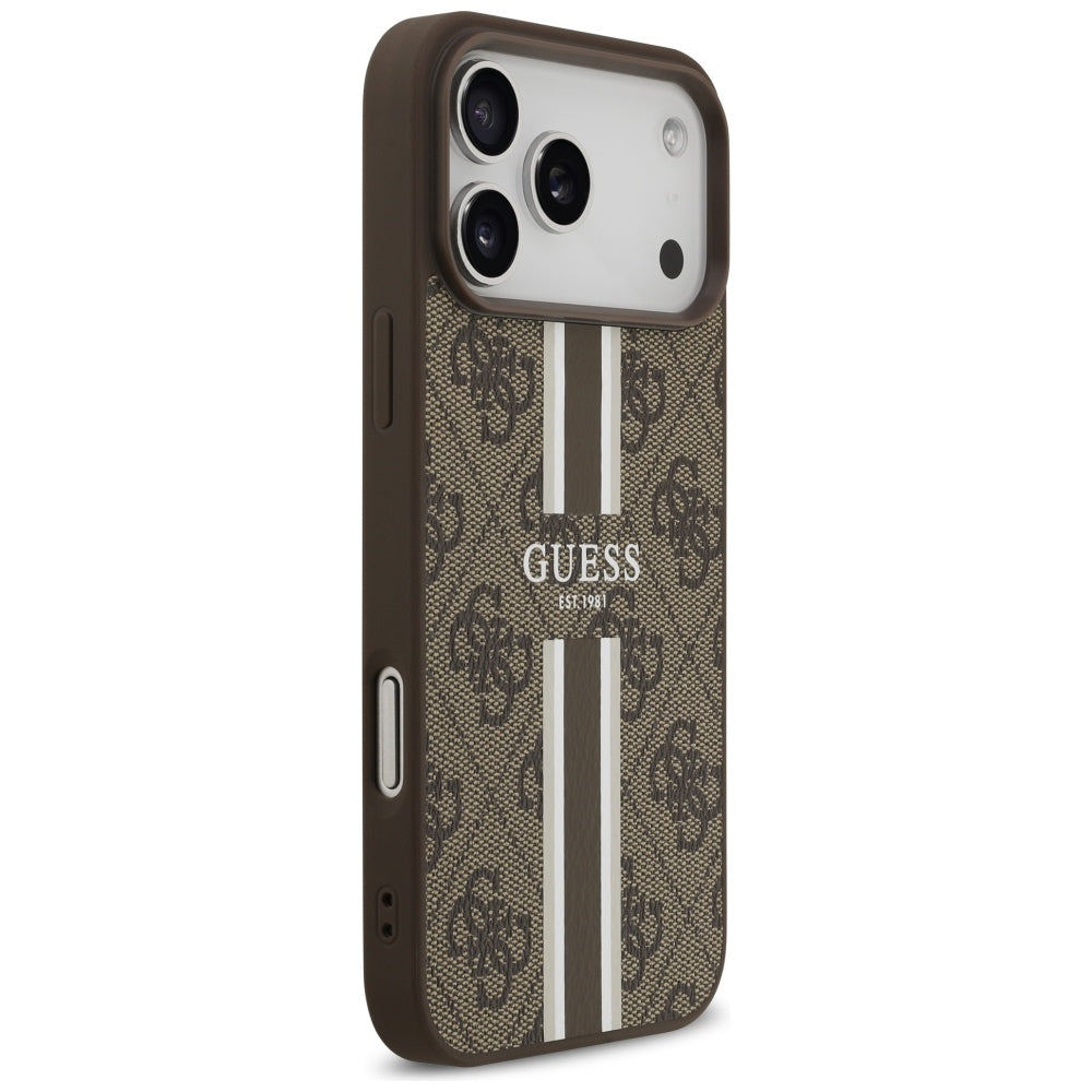 Ovitek MagSafe za Apple iPhone 17 Pro Max, Guess, 4G Printed Stripes, rjava