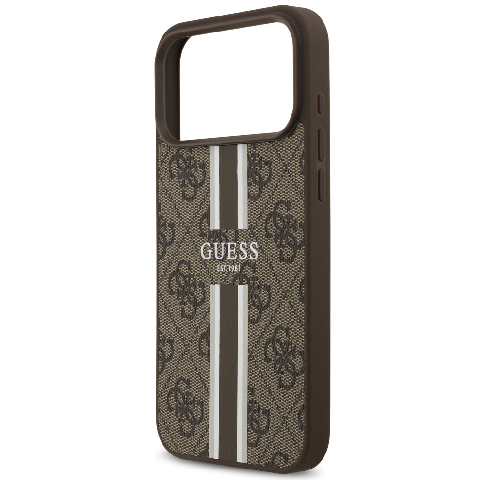 Ovitek MagSafe za Apple iPhone 17 Pro Max, Guess, 4G Printed Stripes, rjava