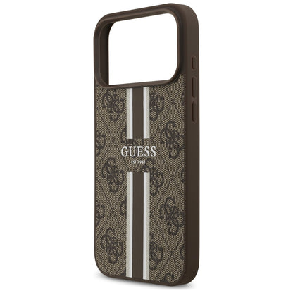 Ovitek MagSafe za Apple iPhone 17 Pro Max, Guess, 4G Printed Stripes, rjava