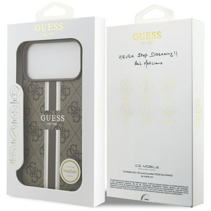 Ovitek MagSafe za Apple iPhone 17 Pro Max, Guess, 4G Printed Stripes, rjava