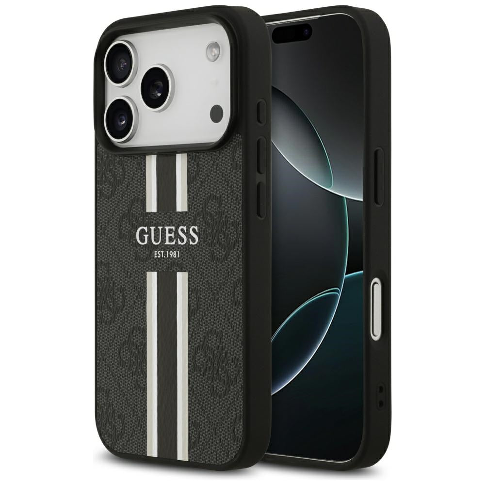 MagSafe ovitek za Apple iPhone 17 Pro Max, Guess, 4G Printed Stripes, črn