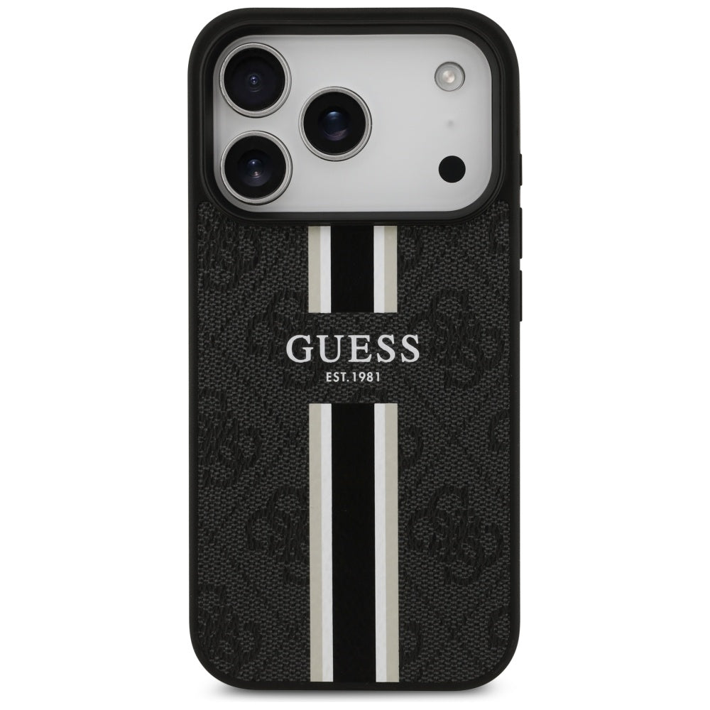 MagSafe ovitek za Apple iPhone 17 Pro Max, Guess, 4G Printed Stripes, črn