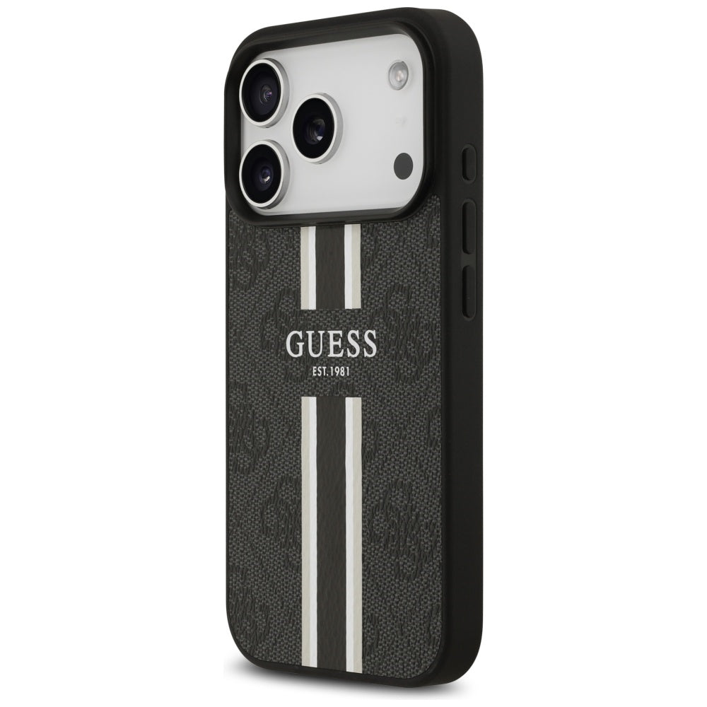 MagSafe ovitek za Apple iPhone 17 Pro Max, Guess, 4G Printed Stripes, črn