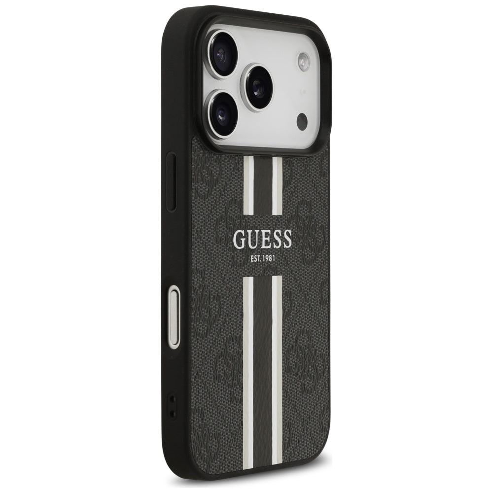 MagSafe ovitek za Apple iPhone 17 Pro Max, Guess, 4G Printed Stripes, črn