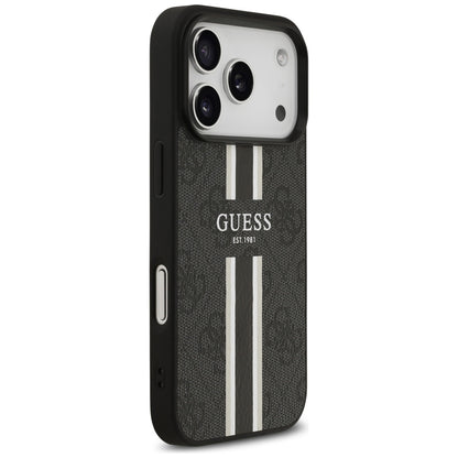 MagSafe ovitek za Apple iPhone 17 Pro Max, Guess, 4G Printed Stripes, črn