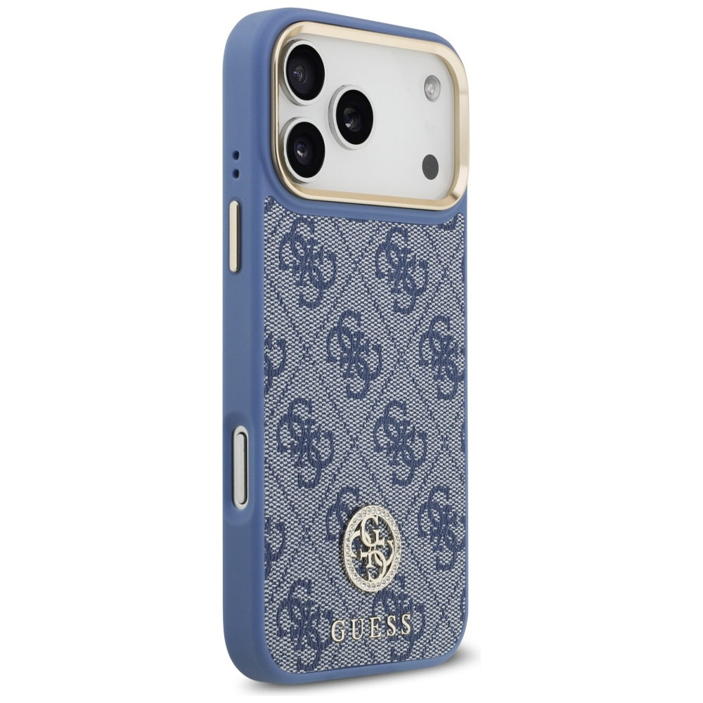 MagSafe ovitek za Apple iPhone 17 Pro Max, Guess, 4G Strass Logo with Big Strap, Modra