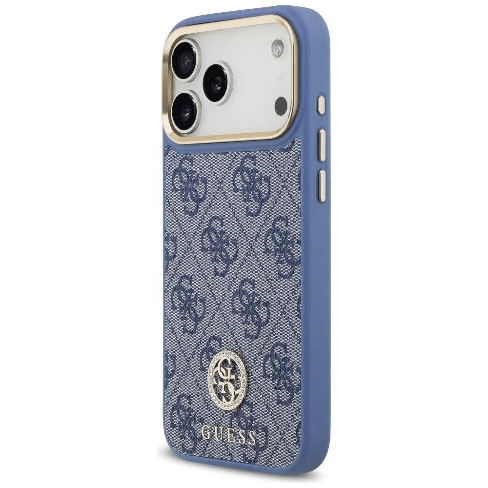 MagSafe ovitek za Apple iPhone 17 Pro Max, Guess, 4G Strass Logo with Big Strap, Modra