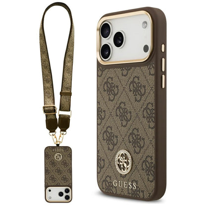 Ovitek MagSafe za Apple iPhone 17 Pro Max, Guess, 4G Strass Logo z velikim trakom, rjava