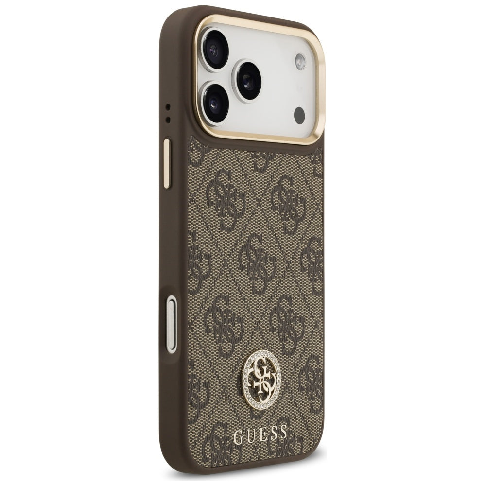 Ovitek MagSafe za Apple iPhone 17 Pro Max, Guess, 4G Strass Logo z velikim trakom, rjava