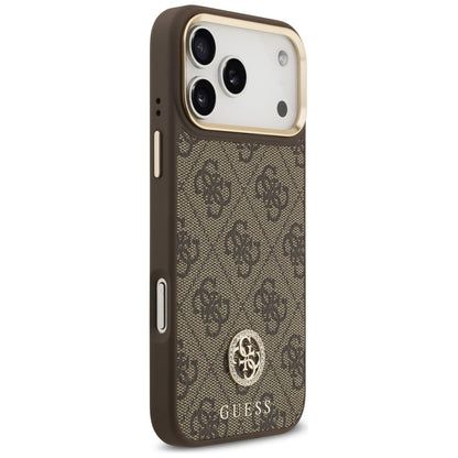 Ovitek MagSafe za Apple iPhone 17 Pro Max, Guess, 4G Strass Logo z velikim trakom, rjava
