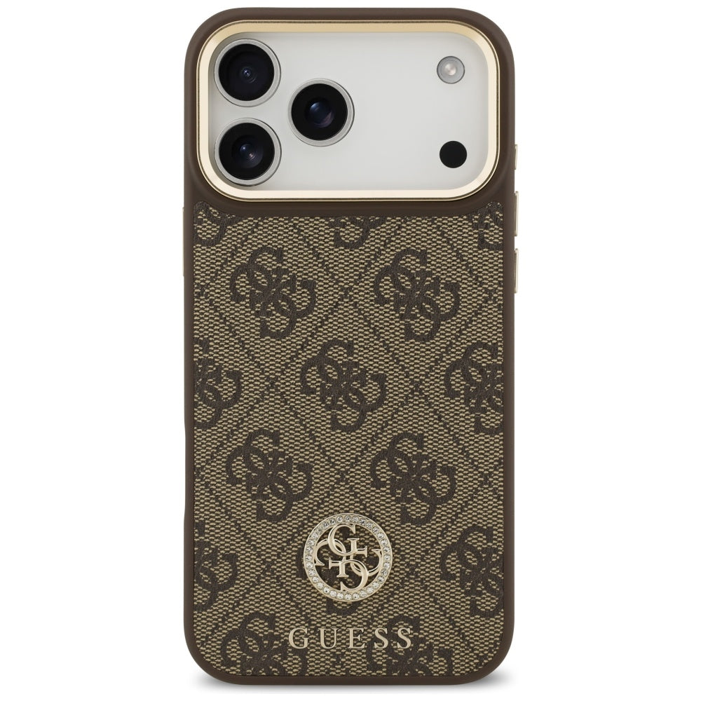 Ovitek MagSafe za Apple iPhone 17 Pro Max, Guess, 4G Strass Logo z velikim trakom, rjava