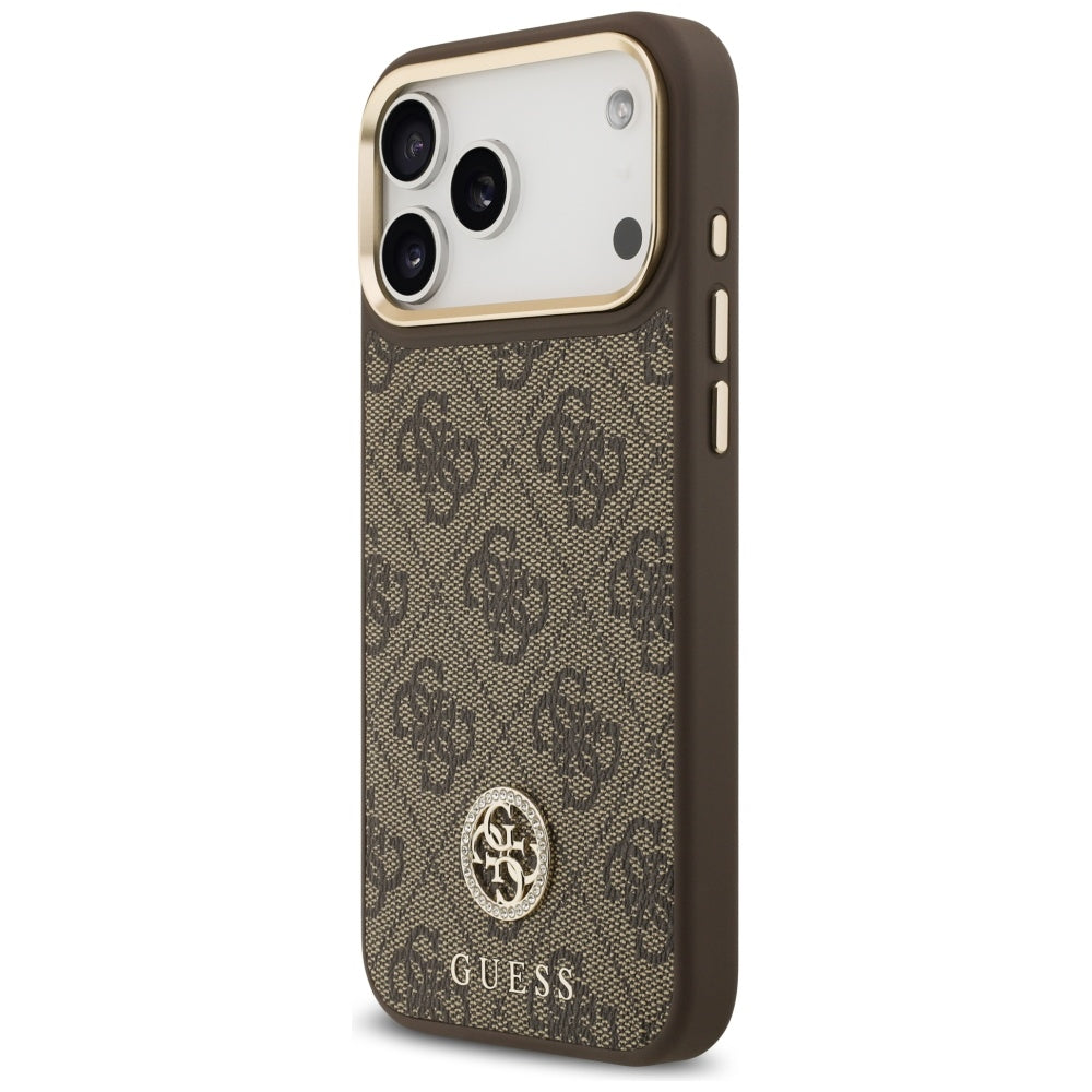 Ovitek MagSafe za Apple iPhone 17 Pro Max, Guess, 4G Strass Logo z velikim trakom, rjava