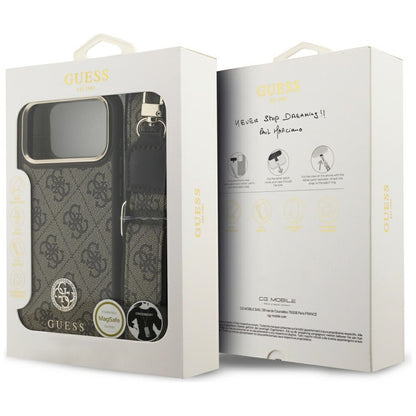 Ovitek MagSafe za Apple iPhone 17 Pro Max, Guess, 4G Strass Logo z velikim trakom, rjava
