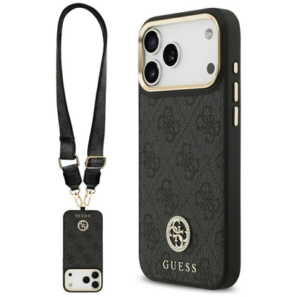Ovitek MagSafe za Apple iPhone 17 Pro Max, Guess, 4G Strass Logo with Big Strap, črn
