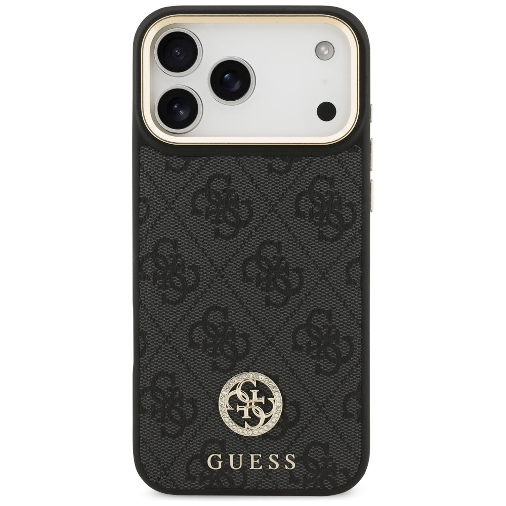 Ovitek MagSafe za Apple iPhone 17 Pro Max, Guess, 4G Strass Logo with Big Strap, črn