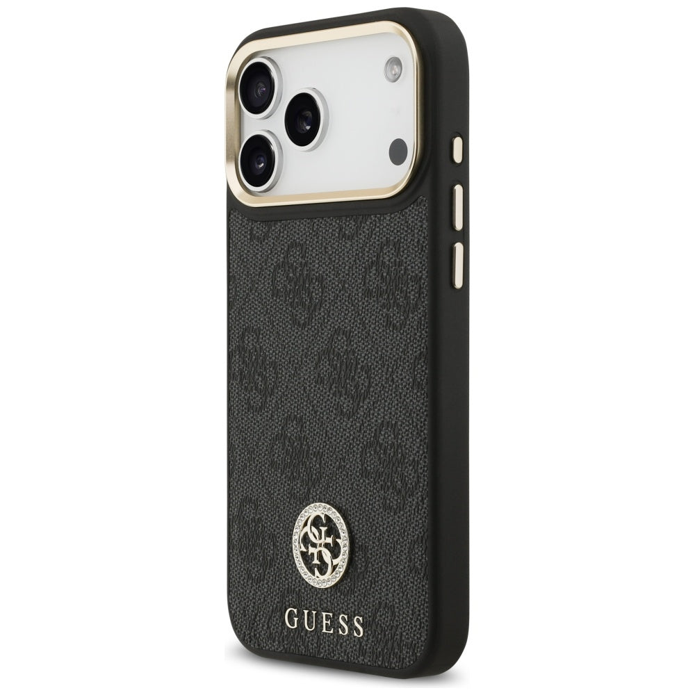 Ovitek MagSafe za Apple iPhone 17 Pro Max, Guess, 4G Strass Logo with Big Strap, črn