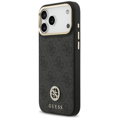 Ovitek MagSafe za Apple iPhone 17 Pro Max, Guess, 4G Strass Logo with Big Strap, črn
