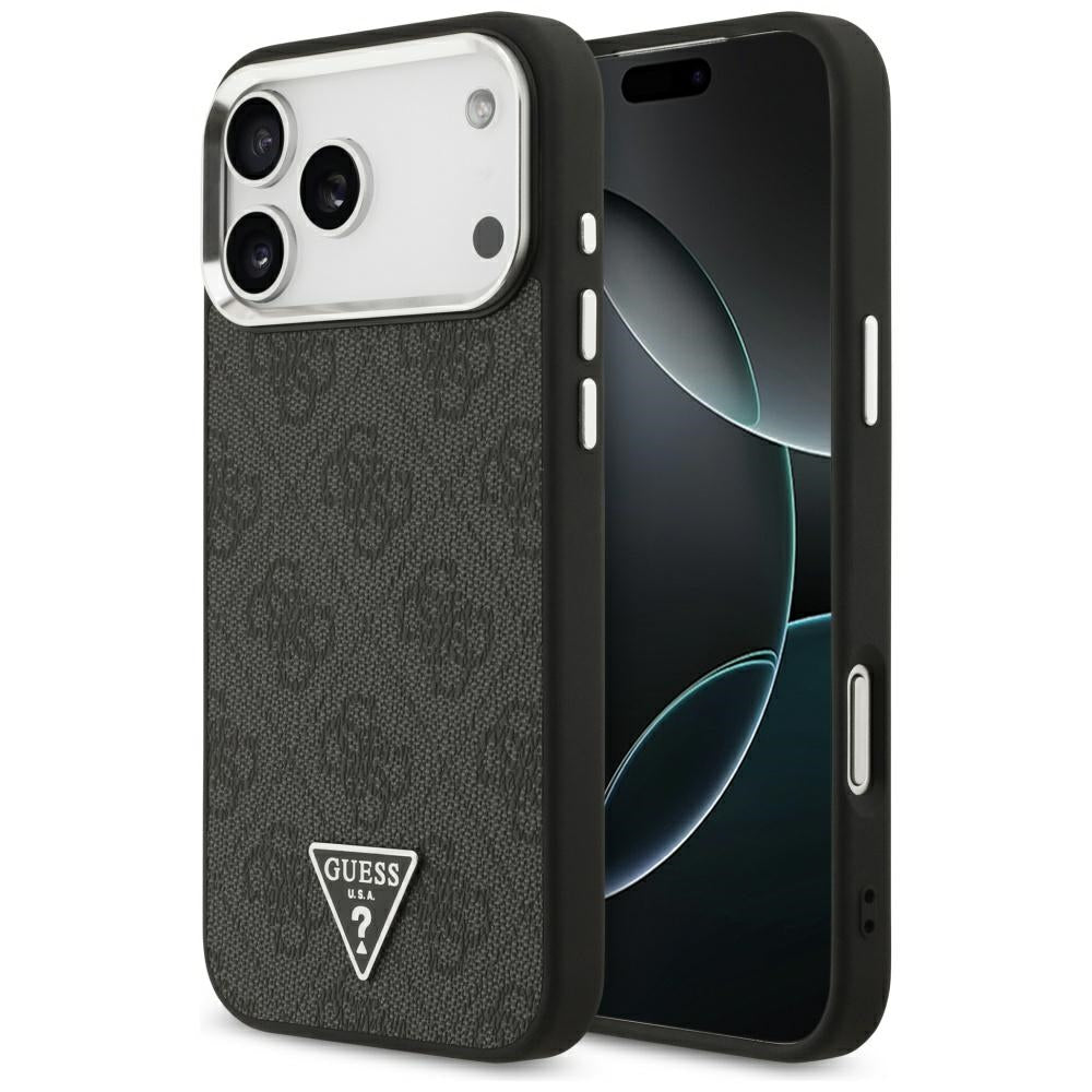 MagSafe ovitek za Apple iPhone 17 Pro Max, Guess, 4G Triangle Logo, črno srebrn.