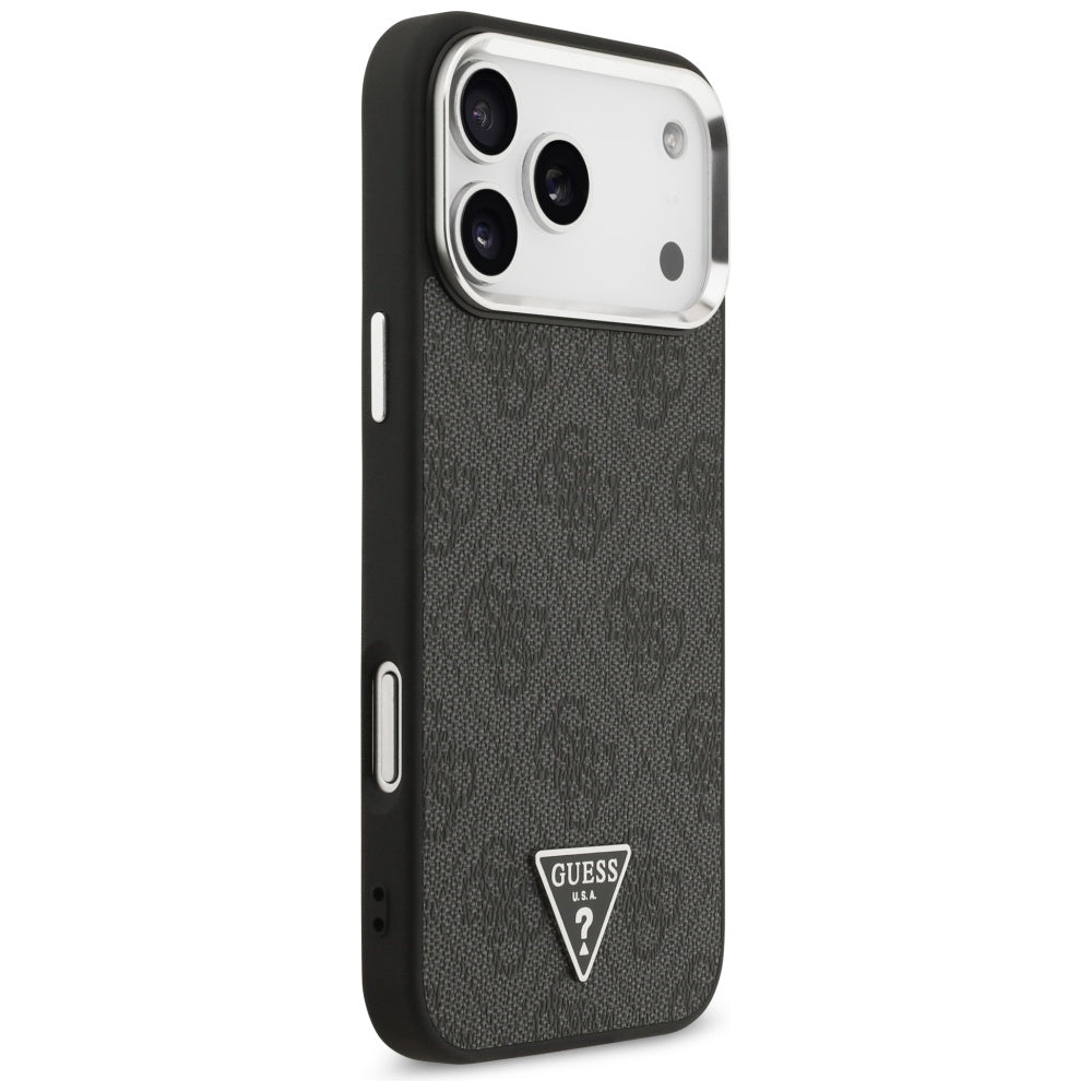 MagSafe ovitek za Apple iPhone 17 Pro Max, Guess, 4G Triangle Logo, črno srebrn.
