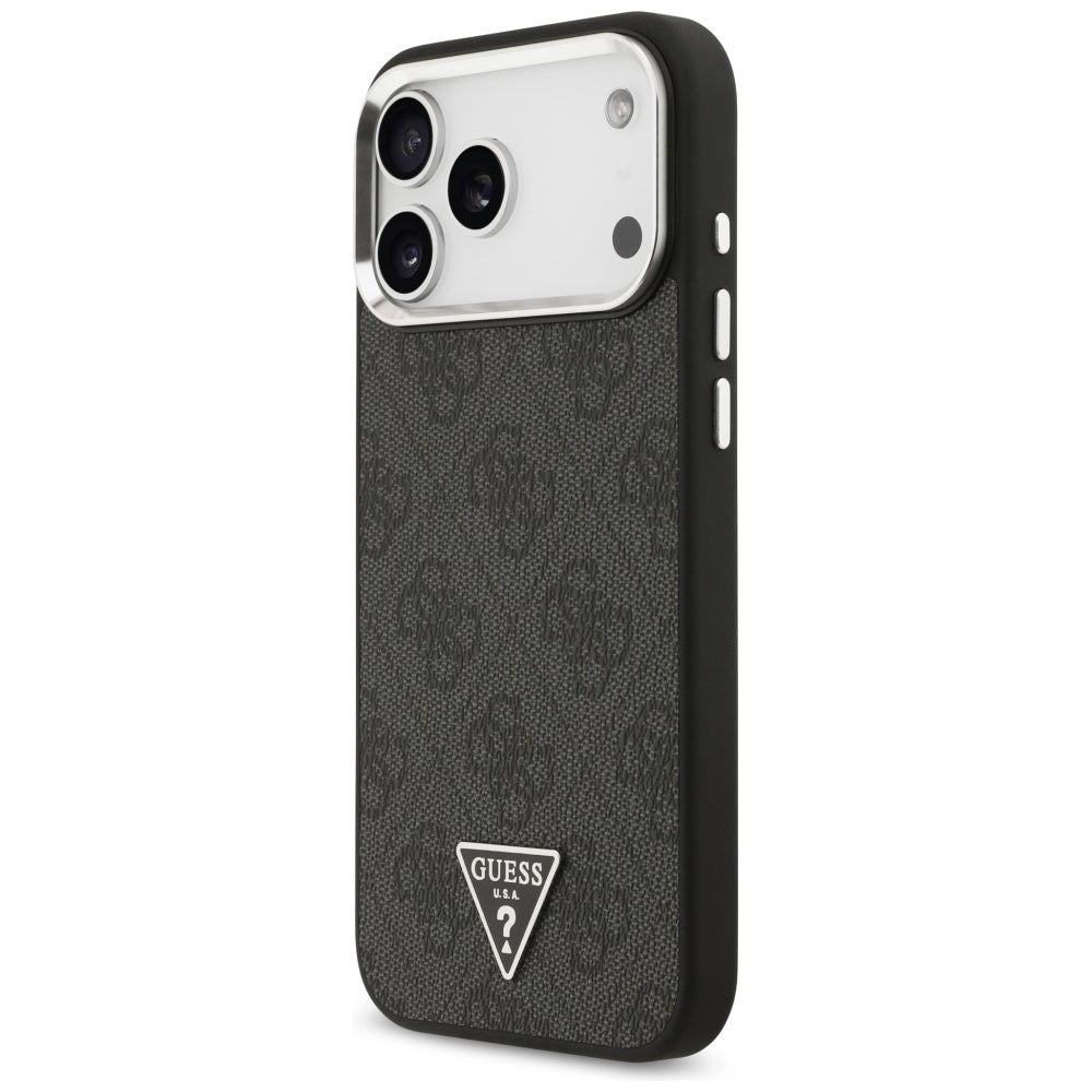 MagSafe ovitek za Apple iPhone 17 Pro Max, Guess, 4G Triangle Logo, črno srebrn.