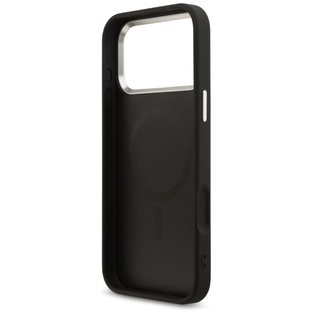 MagSafe ovitek za Apple iPhone 17 Pro Max, Guess, 4G Triangle Logo, črno srebrn.