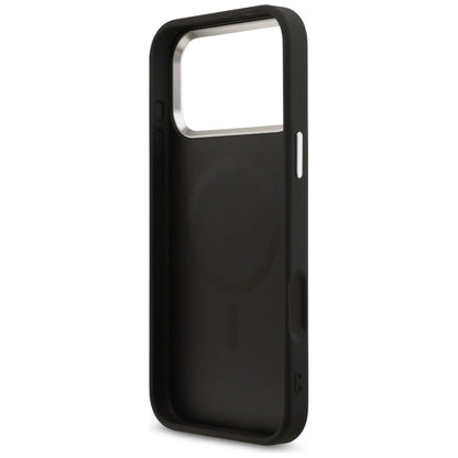 MagSafe ovitek za Apple iPhone 17 Pro Max, Guess, 4G Triangle Logo, črno srebrn.