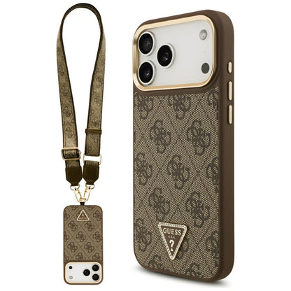 MagSafe ovitek za Apple iPhone 17 Pro Max, Guess, 4G Triangle Logo with Big Strap, rjava
