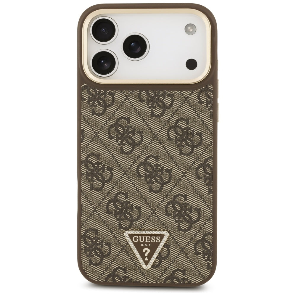 MagSafe ovitek za Apple iPhone 17 Pro Max, Guess, 4G Triangle Logo with Big Strap, rjava