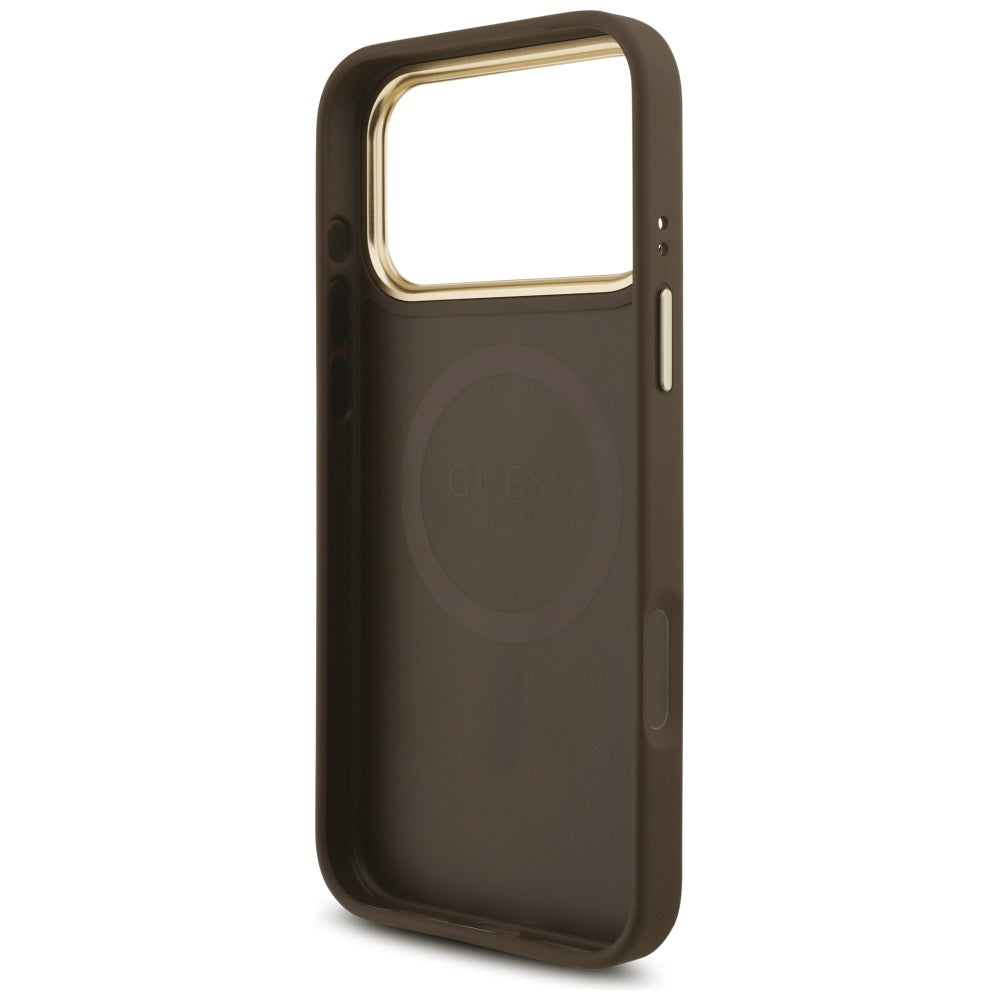 MagSafe ovitek za Apple iPhone 17 Pro Max, Guess, 4G Triangle Logo with Big Strap, rjava
