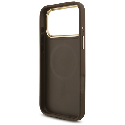 MagSafe ovitek za Apple iPhone 17 Pro Max, Guess, 4G Triangle Logo with Big Strap, rjava