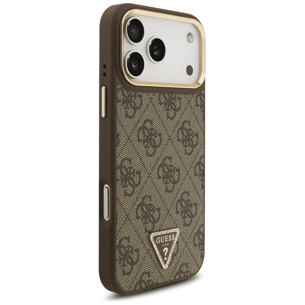 MagSafe ovitek za Apple iPhone 17 Pro Max, Guess, 4G Triangle Logo with Big Strap, rjava