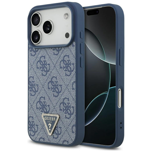 Ovitek MagSafe za Apple iPhone 17 Pro Max, Guess, 4G Triangle Strass, Modra