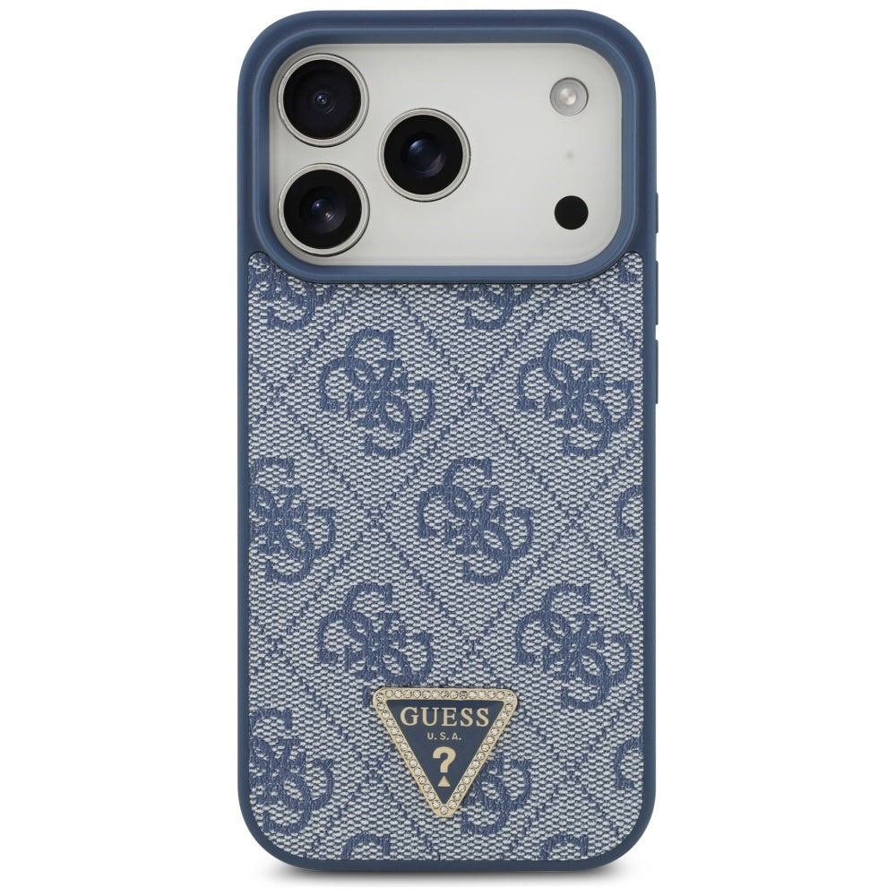 Ovitek MagSafe za Apple iPhone 17 Pro Max, Guess, 4G Triangle Strass, Modra