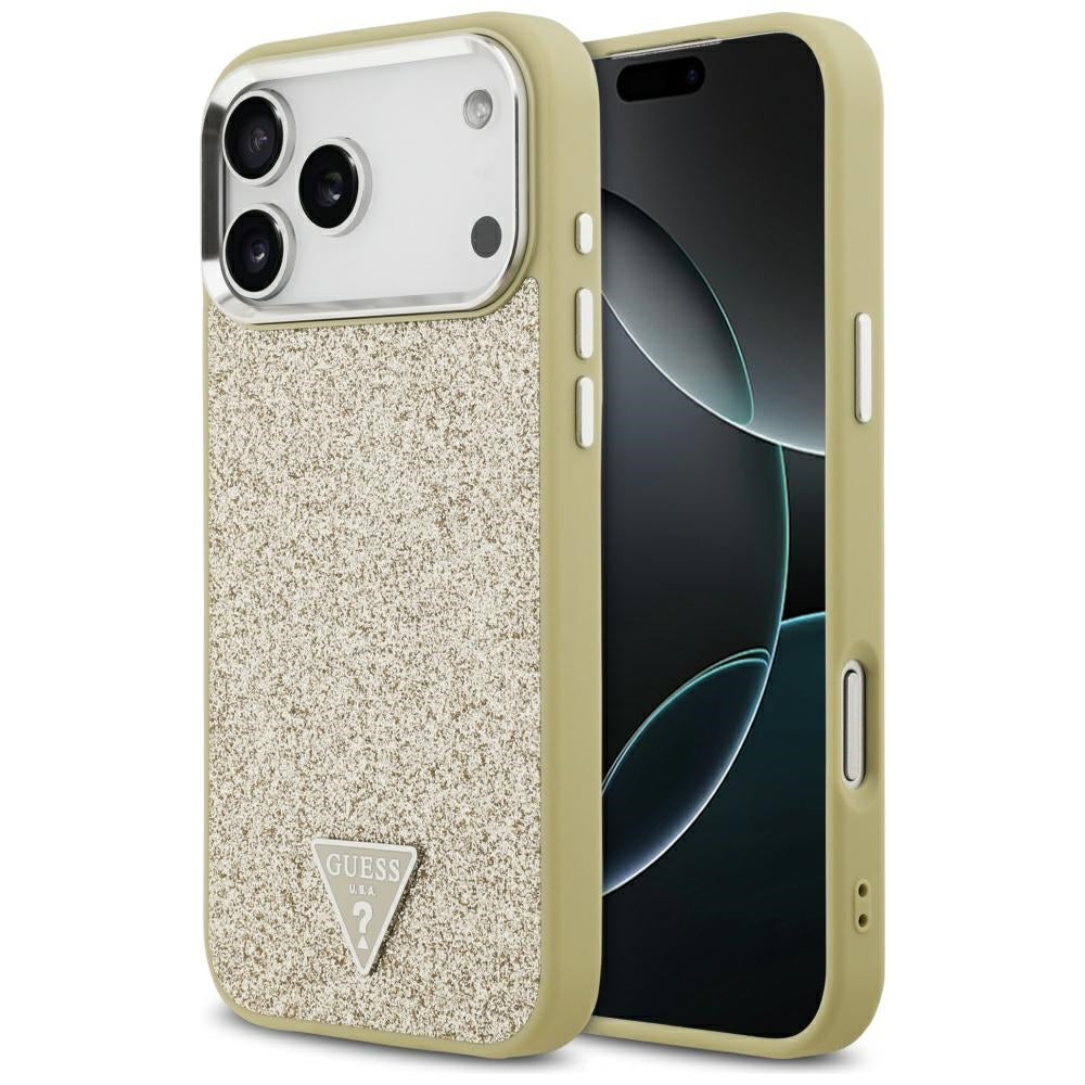 Ovitek MagSafe za Apple iPhone 17 Pro Max, Guess, Glitter Triangle Logo, Zlat