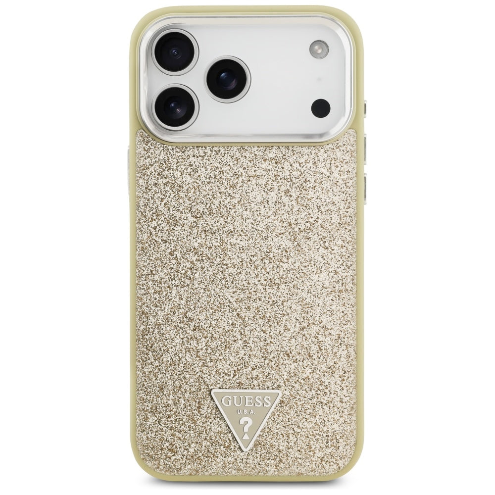 Ovitek MagSafe za Apple iPhone 17 Pro Max, Guess, Glitter Triangle Logo, Zlat