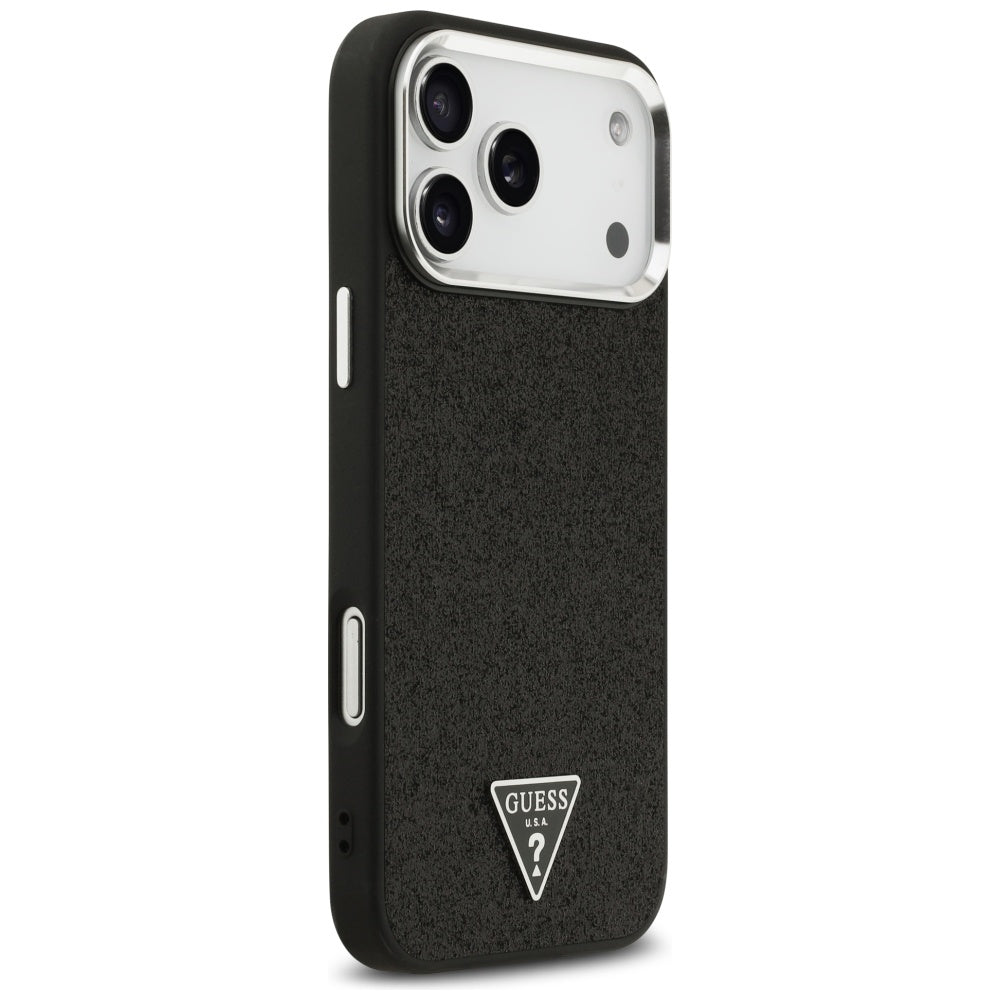 Ovitek MagSafe za Apple iPhone 17 Pro Max, Guess, Glitter Triangle Logo, Črn