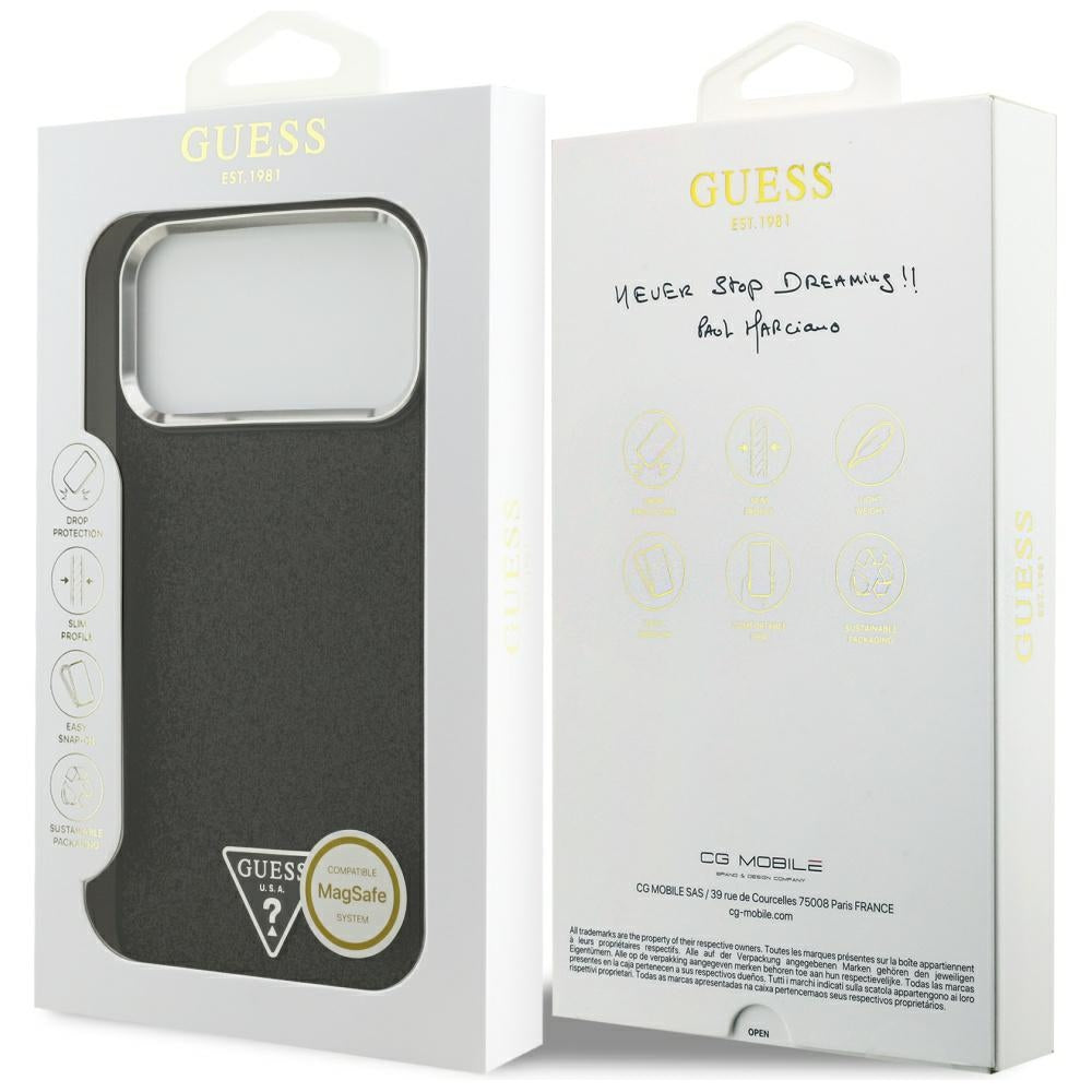 Ovitek MagSafe za Apple iPhone 17 Pro Max, Guess, Glitter Triangle Logo, Črn