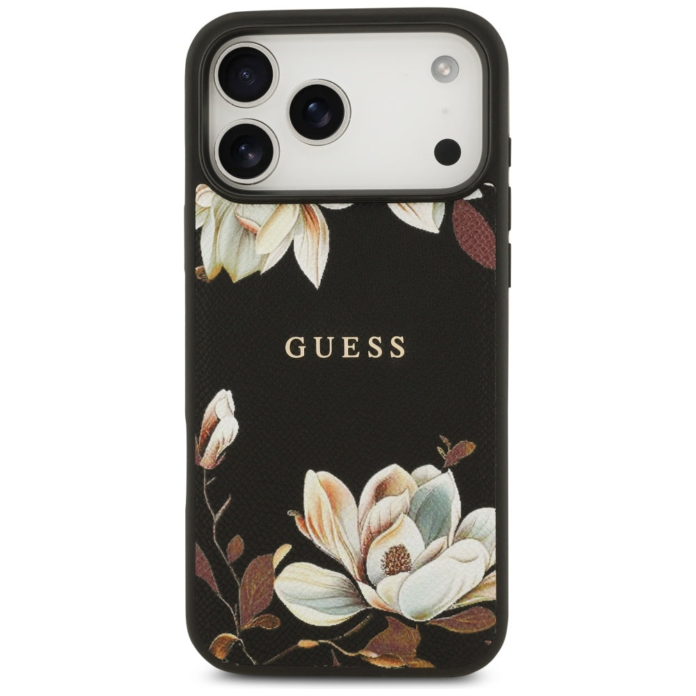 Ovitek MagSafe za Apple iPhone 17 Pro Max, Guess, Grained Flowers, Črna
