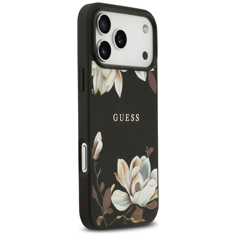 Ovitek MagSafe za Apple iPhone 17 Pro Max, Guess, Grained Flowers, Črna