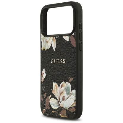 Ovitek MagSafe za Apple iPhone 17 Pro Max, Guess, Grained Flowers, Črna