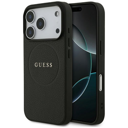 Ovitek MagSafe za Apple iPhone 17 Pro Max, Guess, Grained Gold Ring, Črn