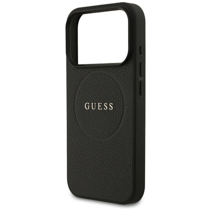 Ovitek MagSafe za Apple iPhone 17 Pro Max, Guess, Grained Gold Ring, Črn