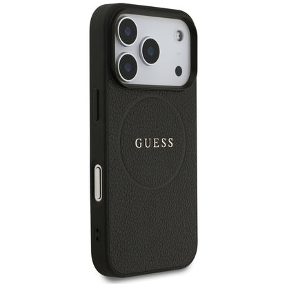 Ovitek MagSafe za Apple iPhone 17 Pro Max, Guess, Grained Gold Ring, Črn